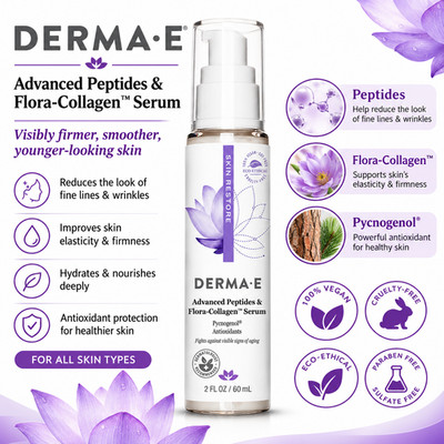 DERMA E Gelişmiş Peptitler ve Vegan Flora-Kolajen Serum   Peptit Kompleksli Çift