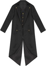 Men's Renaissance Victorian Costume Tailcoat XL Black Button Fornt Steampunk