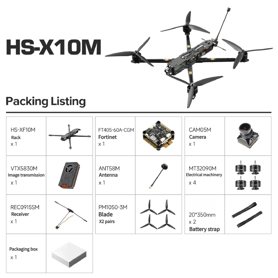 HS-X10M Drone | 10KM Range | 3.5KG Payload | 165KM/H Speed | Carbon Fiber Frame - Image 4 of 4