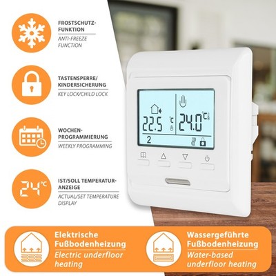 Digitales UP-Thermostat Fußbodenheizung Raumthermostat Raumtemperaturregler 16A