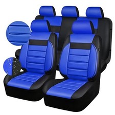 Leather Seat Covers Full Set Universal Water Resistant 3D Foam Black and Blue