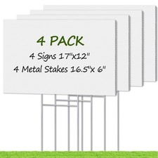 Double Sided Yard Signs, 17x12 Inch 4 Pack Corrugated Plastic, White