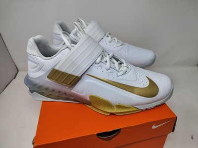 Nike Savaleos White Metallic Gold Weight Lifting Shoes CV5708 101 Mens Size 10