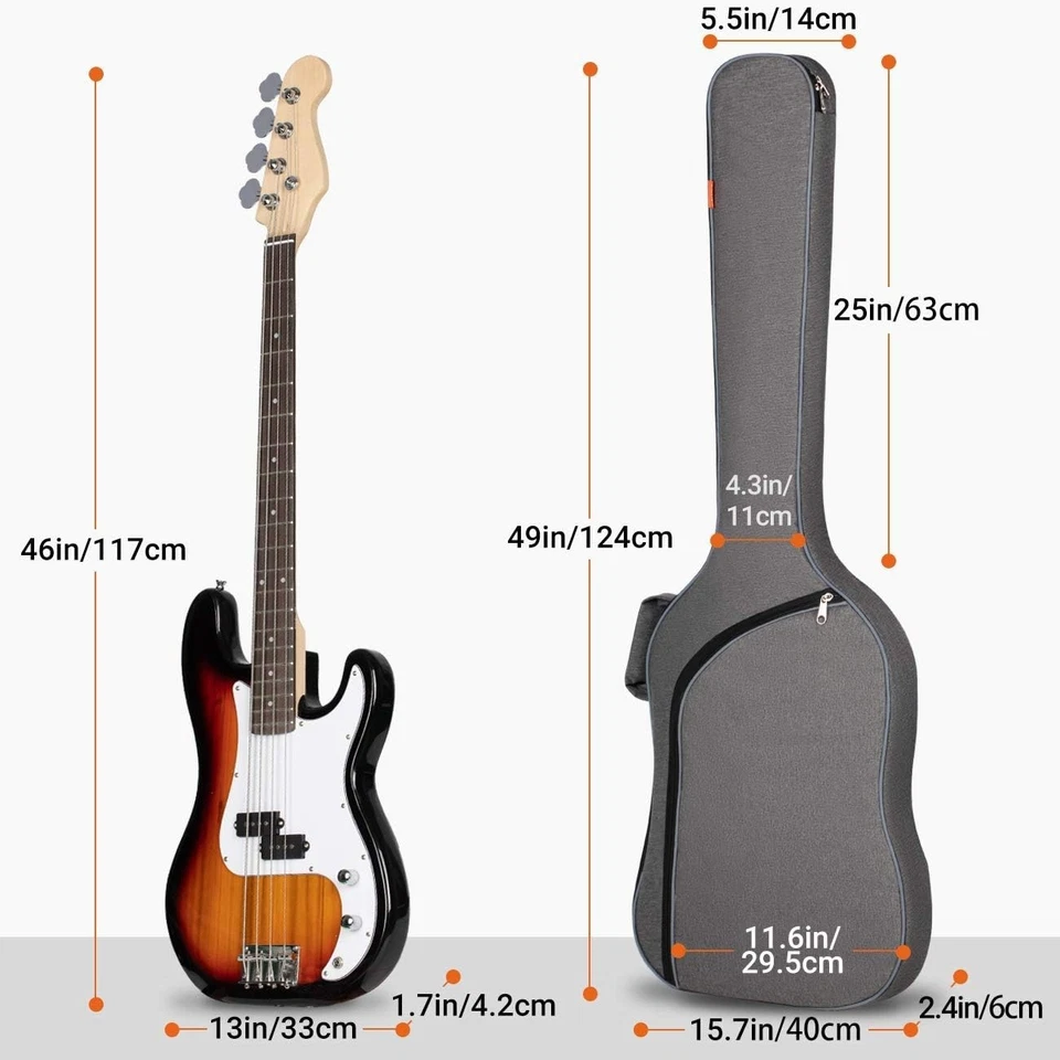 Electric Bass Guitar Bag Padded Lightweight Backpack for Jazz Precision Guitars - Image 4 of 4