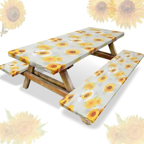 3 Pcs Vinyl Picnic Table and Bench Fitted Tablecloth Cover Set 6 Ft 30 x 72 - Picture 1 of 7