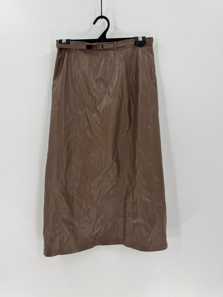 Women brown Faux  leather long skirt Sz S