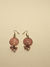 Vintage Pink Disc & Bead Dangle Earrings Pierced Ears Unbranded