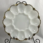 Vintage Anchor Hocking Milk Glass Deviled Egg Plate Dish Gold Trim 3494