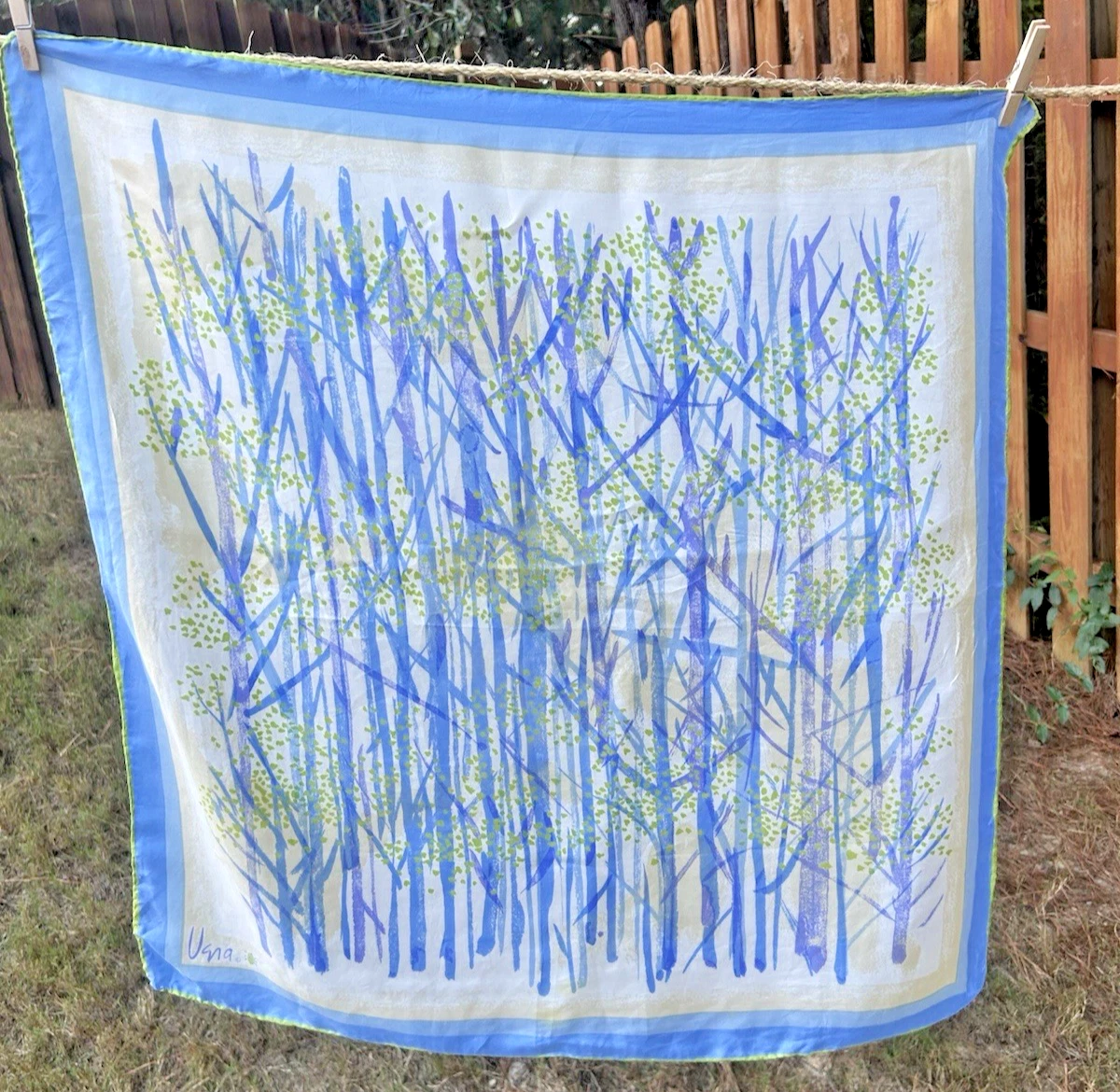 Vintage Blue Green VERA abstract Trees nature inspired Pattern Scarf ladybug ART