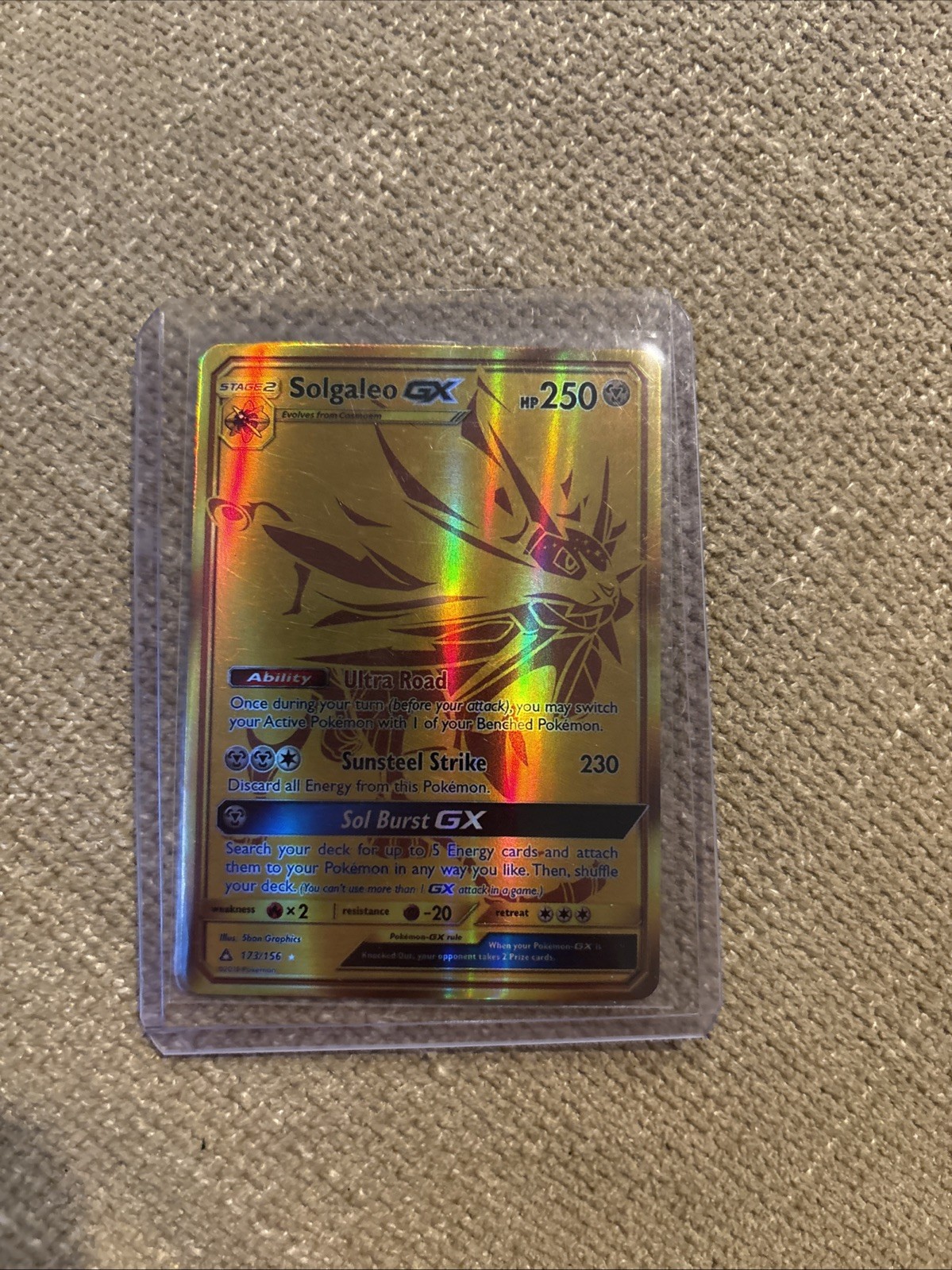Pokémon TCG Solgaleo GX Holo Secret Rare Ultra Prism 173/156 Card Stock