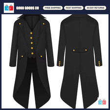 Gothic Steampunk Medieval Tailcoat Jacket - Black, Size 145, Stylish Costume