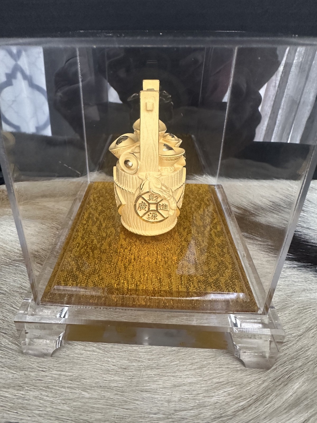 24K Yellow Gold Plated Chinese Feng Shui Wealth Yuanbao Treasure Bowl Statue