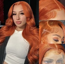 Ginger Lace Front Long Body Wave Human Hair Wig Pre Plucked Baby Hair
