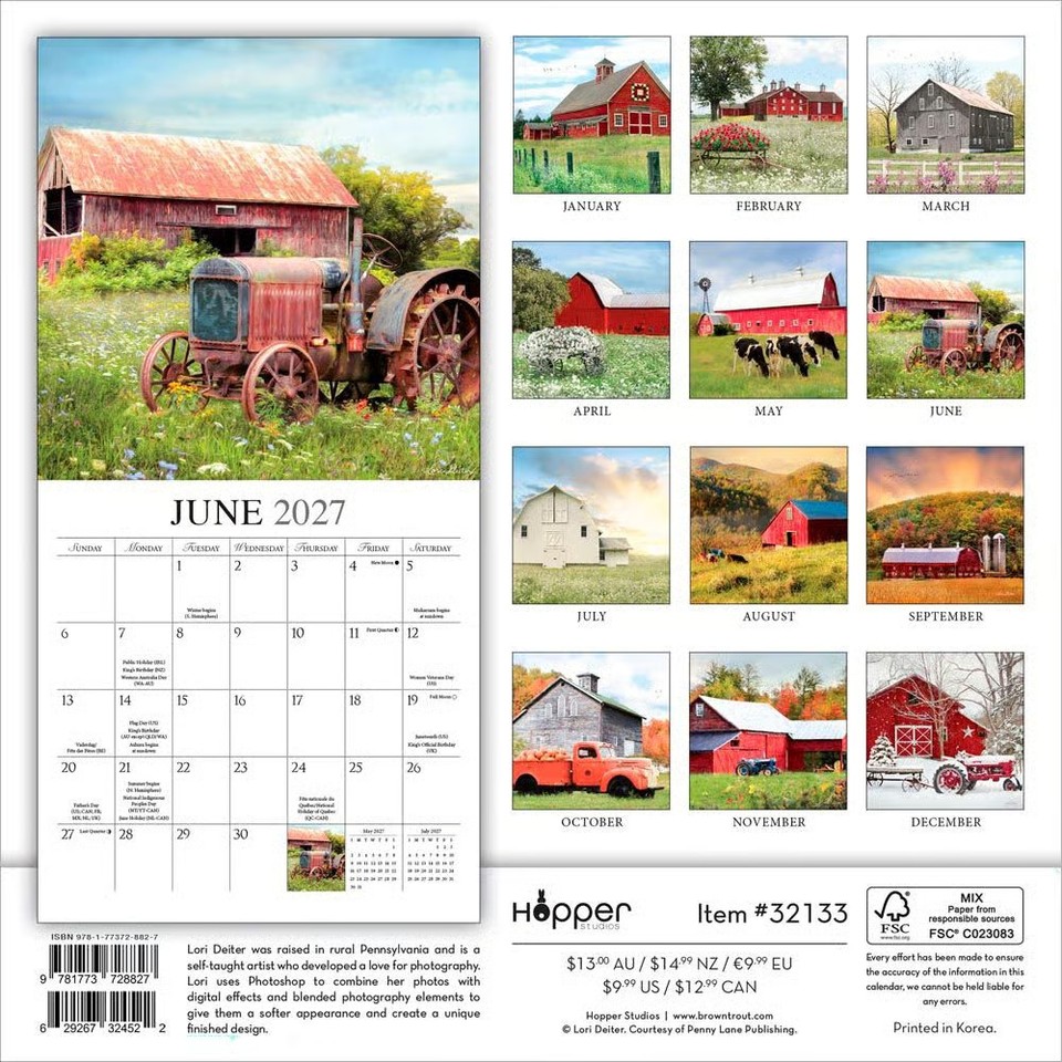 BrownTrout, Beckoning Barns 2027 Mini Wall Calendar | eBay
