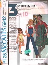 5942 Vintage McCalls SEWING Pattern Girls 1970s Jumpsuit Jumper Blouse 7-10 OOP