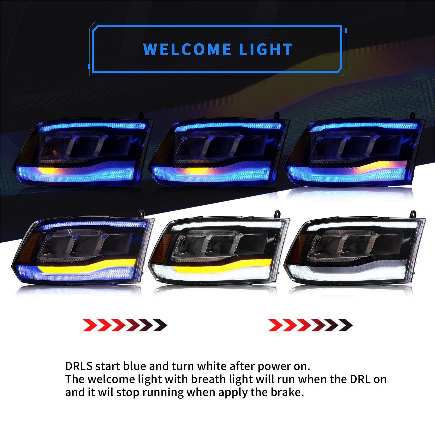 LED HEADLIGHTS w/WHITE DRL For 2009-2018 DODGE RAM W/Animation & Sequential Sig.