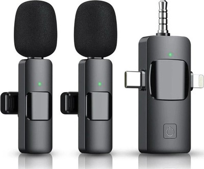 3 in 1 Wireless Clip-on Microphones for iPhone, Camera, Android, iPad, Mini Micr