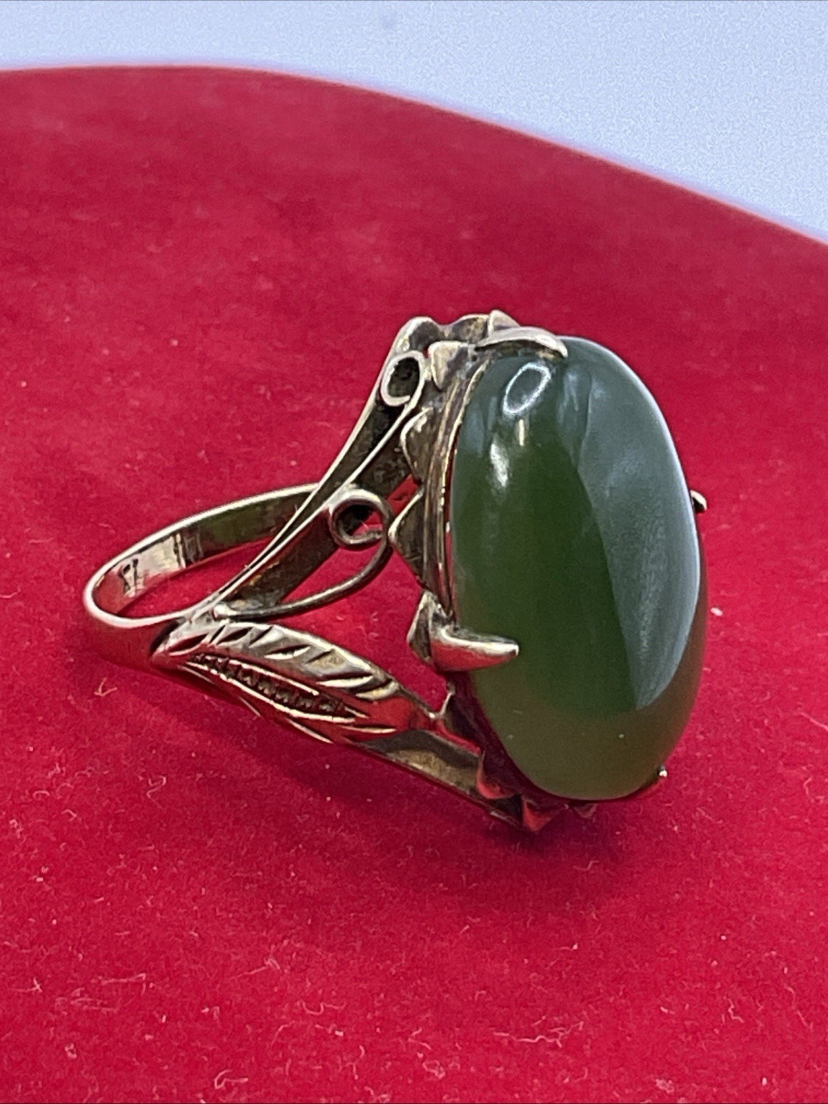 ANTIQUE HANDMADE Solid 12K Yellow Gold Green Jade… - image 16