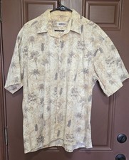 Campia Moda Hawaiian Shirt Men’s XL 100% Cotton Button Up Cream Palm Trees S/S