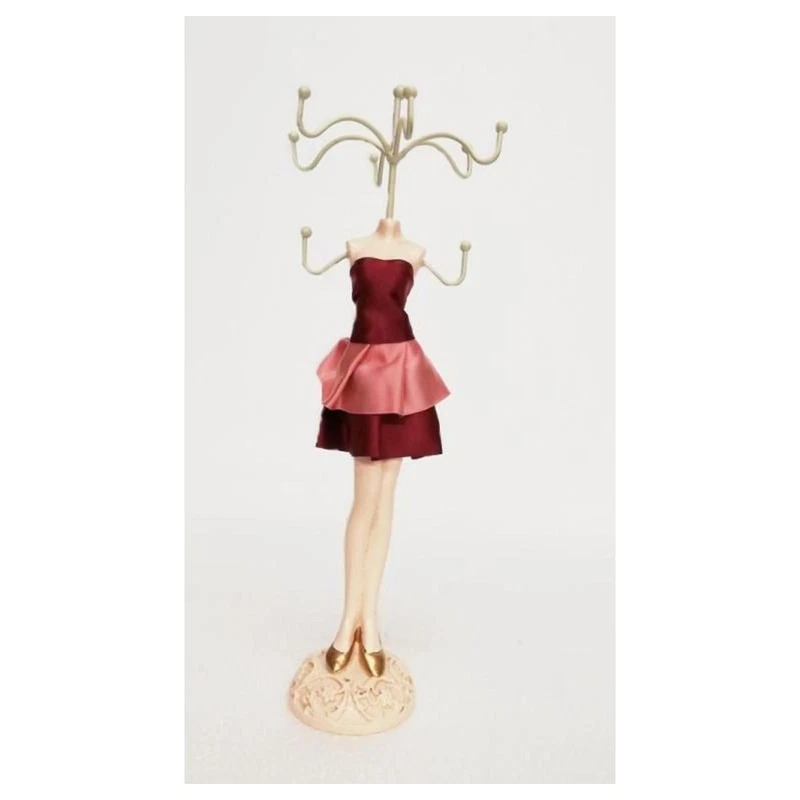 Portacollane Manichino Rosa Bordeaux 27 cm Portagioielli Espositore, fotografia 5 di 9