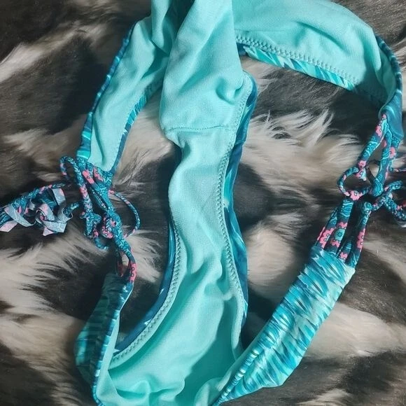 RADIO FIJI NWT Bikini Bottom SZ L Cheeky Side Tie Aqua Tassel Tropical Boho - Image 4 of 4