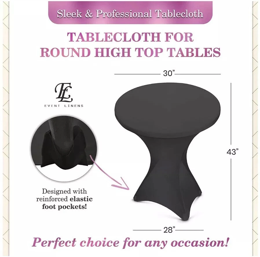 2X Round Spandex Fitted Stretch Table Cloth Table Covers For Wedding Party Black - Image 2 of 4