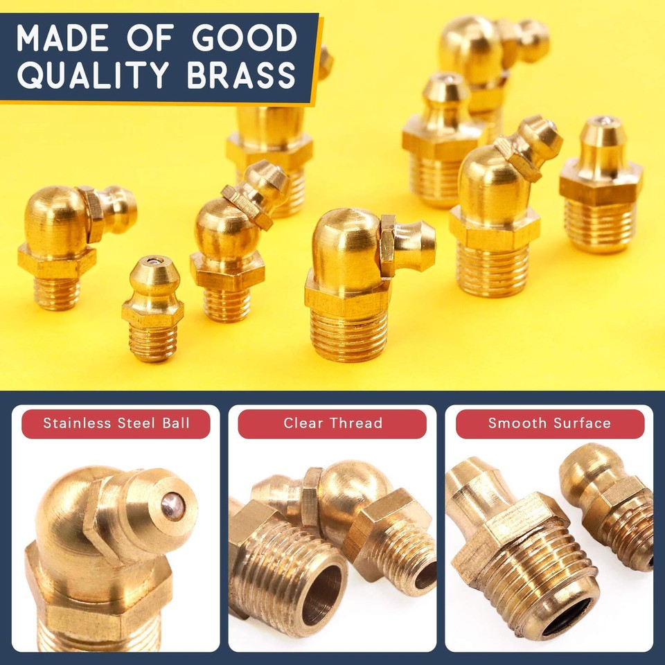 Hilitchi Hydraulic Zerk Grease Fittings Assortment Kit with Grease Zerk