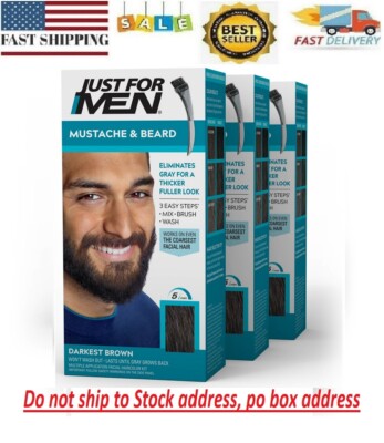 Just For Men Mustache and Beard Coloring for Gray Hair M-50 Darkest Brown 1-3 PK