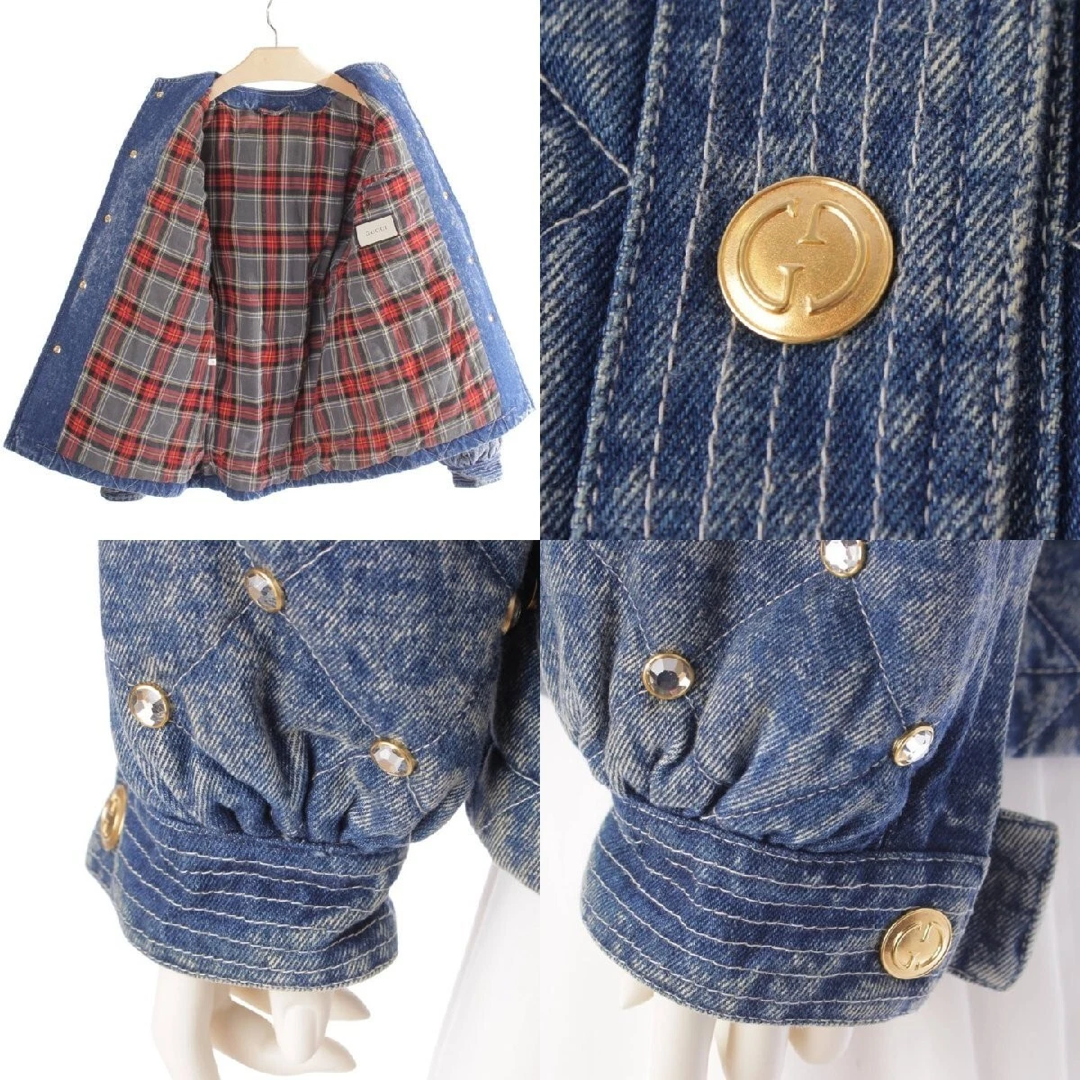 GUCCI Giacca Denim Trapuntata Cristallo Marmo Blu Taglia:34 Cotone Italia Donna