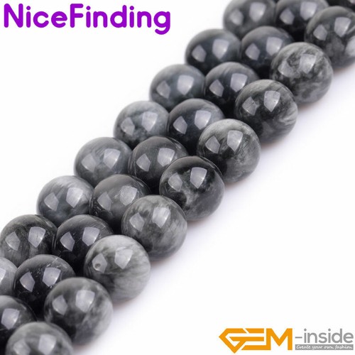 Lote de cuentas redondas de piedras preciosas naturales genuinas ojo de halcón gris para hacer joyas - Imagen 24 de 28