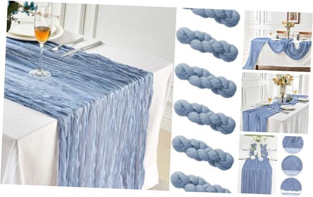 6 PCS Cheesecloth Table Runner 10ft Gauze Rustic Boho 6 Pack-10FT Dusty Blue