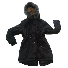 Women's Faux Fur Hood Coat Capsule Outerwear Winter Black Padded Lining Uk 16