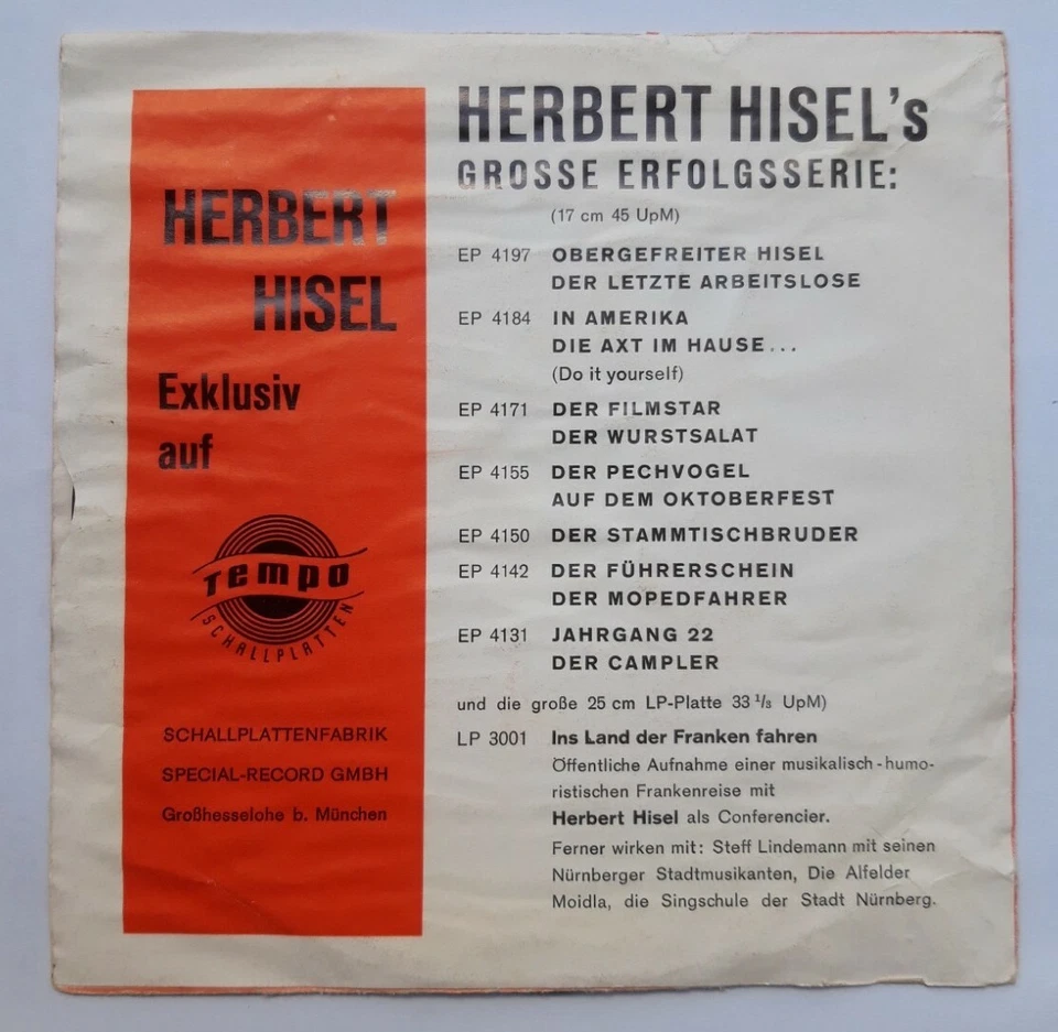 HERBERT HISEL Der Führerschein / Der Mopedfahrer 7" 45 RPM | 1964 Tempo ‎EP 4142 - Bild 2 von 3