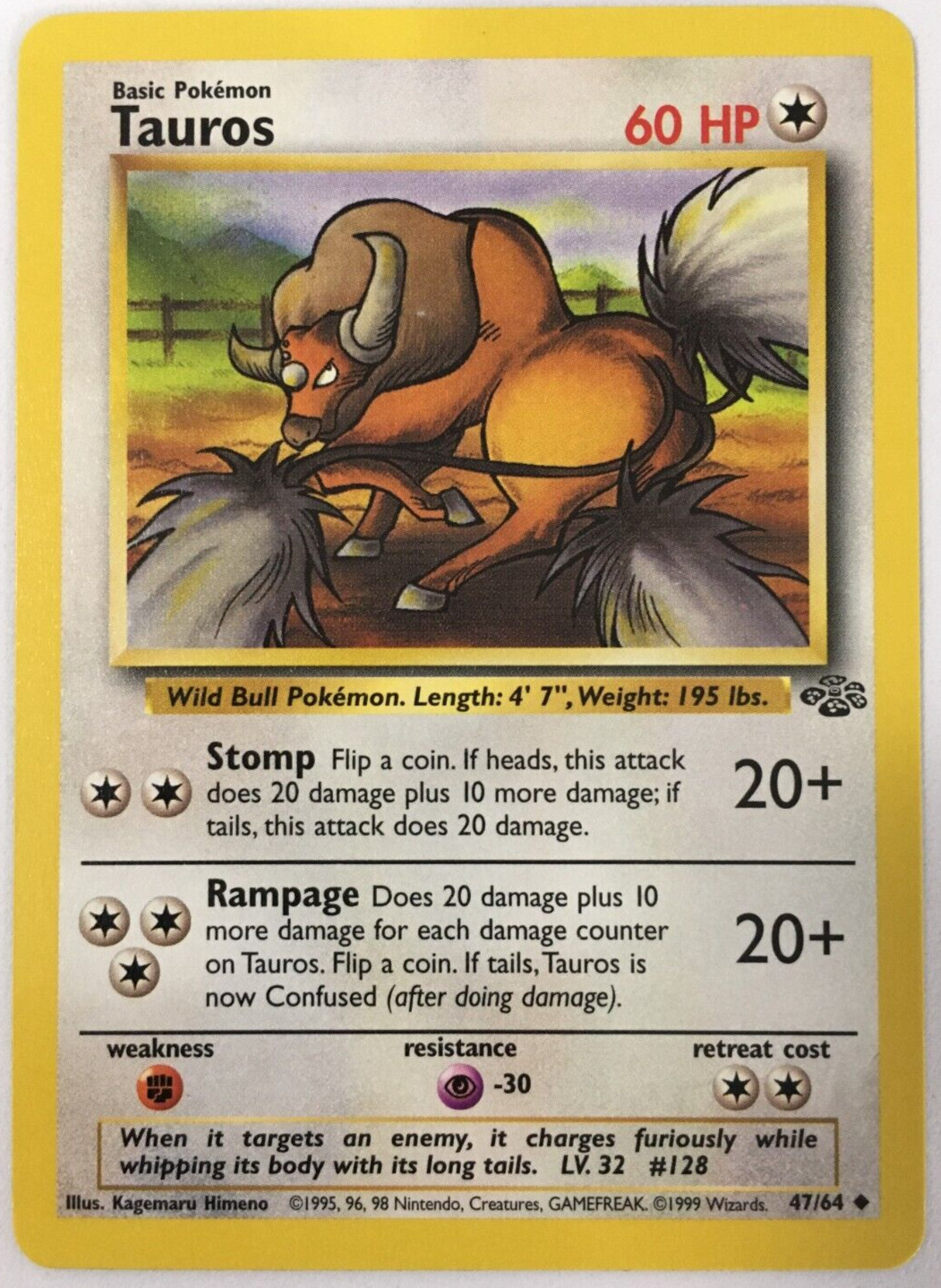 POKEMON TAUROS 47/64 JUNGLE UNCOMMON NEAR MINT