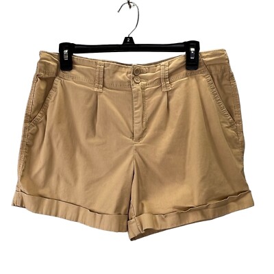 Khaki Shorts size 12 Women Cuffed Stretch Flap Pockets 33