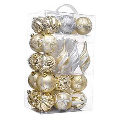  Christmas Tree Decorations Set, 40ct White and Gold Shatterproof White Gold