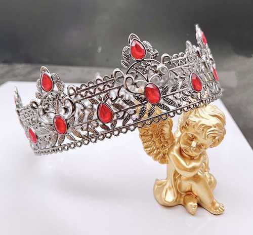 Men’s Crown Red Rhinestone, Birthday Wedding Cosplay Homecoming Prom Party Gift - Picture 2 of 2