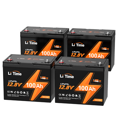 LiTime 1/2/3/4Pack 12V 100Ah Group 24 LiFePO4 Lithium Battery For RV Trailer Lot