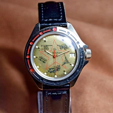 Vintage Men's Watch VOSTOK KOMANDIRSKIE WOSTOK Soviet Military Wristwatch
