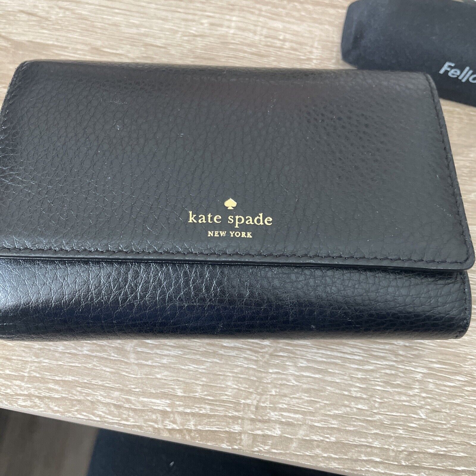 Kate Spade Pebbled Leather Trifold Wallet Black N… - image 1