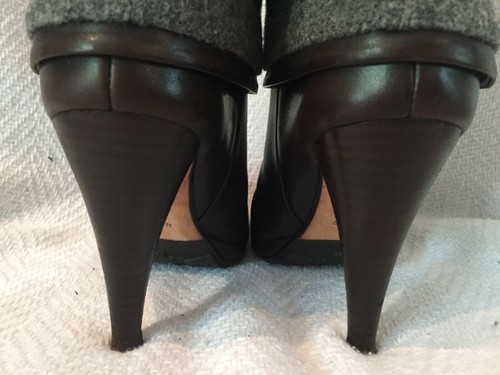Cole Haan Air Kennedy Brown Leather Gray Wool Felt High Heel Boots 5 B Casual - Picture 9 of 10