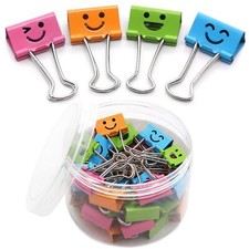 40 Pcs Cute Smiling Binder Paper Clips Colored Metal Clamps for Office Files