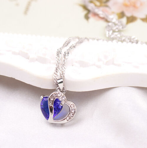 Women Heart Crystal Rhinestone 925 Silver Chain Pendant Necklace Christmas Gifts - Picture 3 of 16