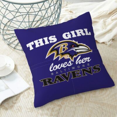 2pcs This Girl Loves Her Baltimore Ravens Linen Throw Pillow 16-20in,&Pocket