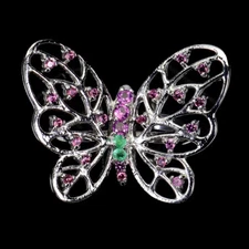 925 Sterling Silver Ring Round Rhodolite Emerald Butterfly Gemstone Jewelry Sz 9
