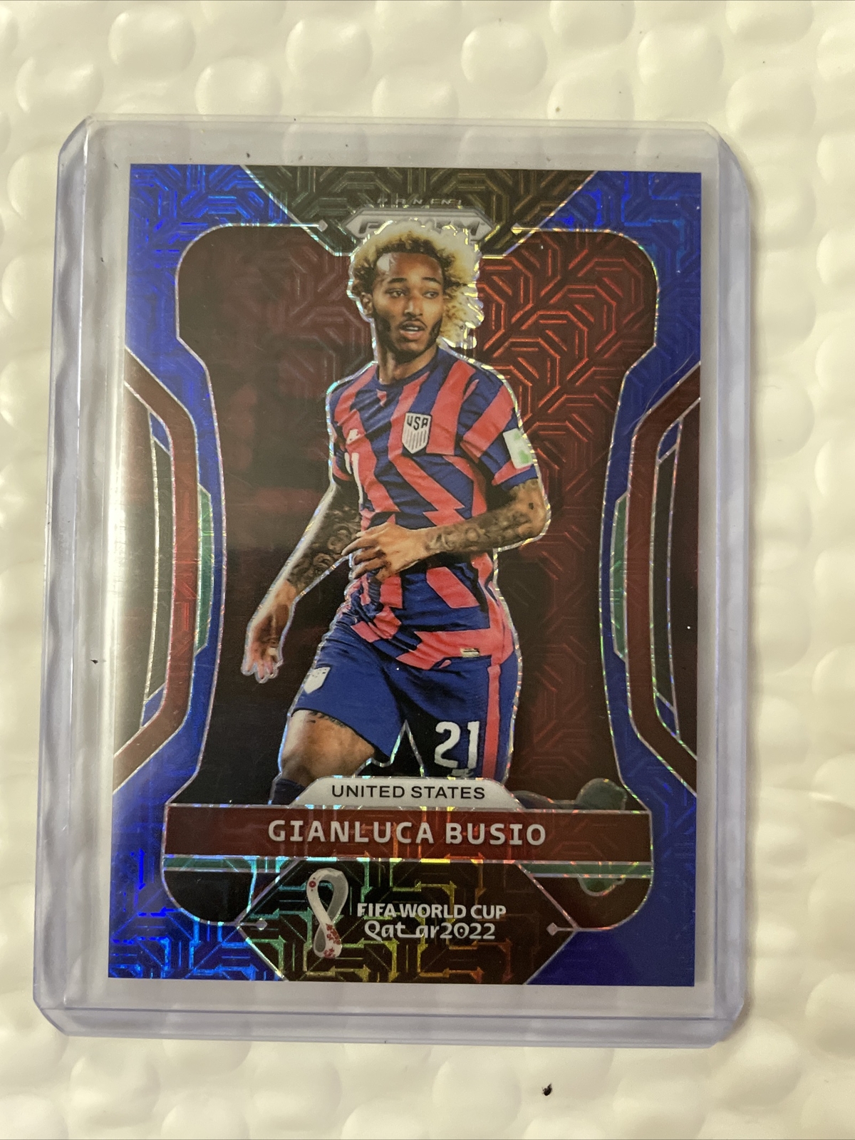 Gianluca Busio 2022 Prizm FIFA World Cup Prizms Blue Mojo #202 /75 United States