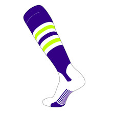 TCK Elite Baseball Knee High Stirrup Socks (I, 5in) Purple, White, NEON Green
