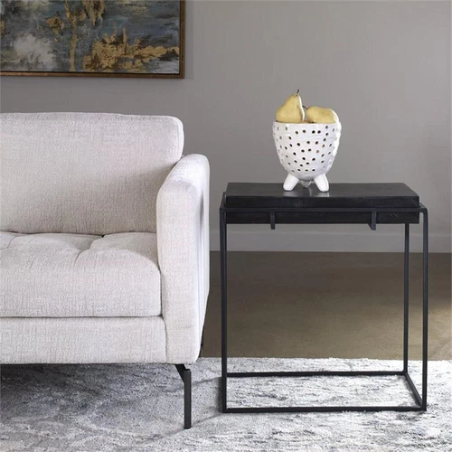 Uttermost Telone Iron Metal and Aluminum Side Table in Antique Black - Picture 2 of 5