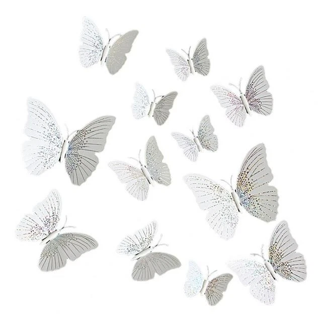 12 piezas calcomanía de pared mariposa 3D pegatina extraíble baño dormitorio decoración hogar blanco Foto 4 de 4