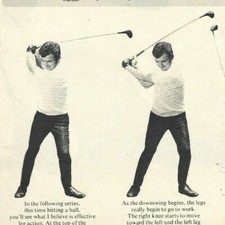 Golf Instruction - Slow the swing between your legs, 2-page golf instruction